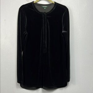 Lauren Ralph Lauren Velvet Velour Black Long Sleeve Popover Tunic Top Small